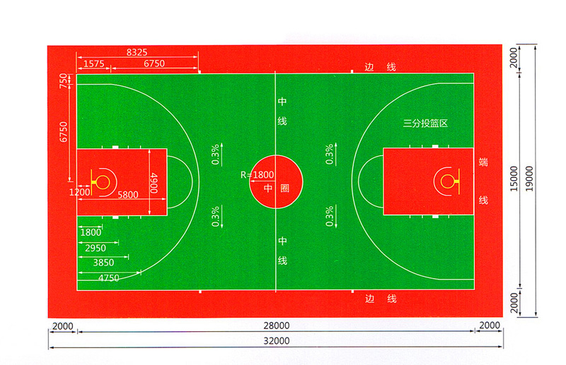 籃球場地標(biāo)準(zhǔn)尺寸配色